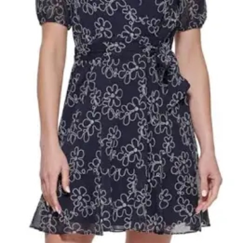 DKNY Floral Short Sleeve Mini Dress - Navy